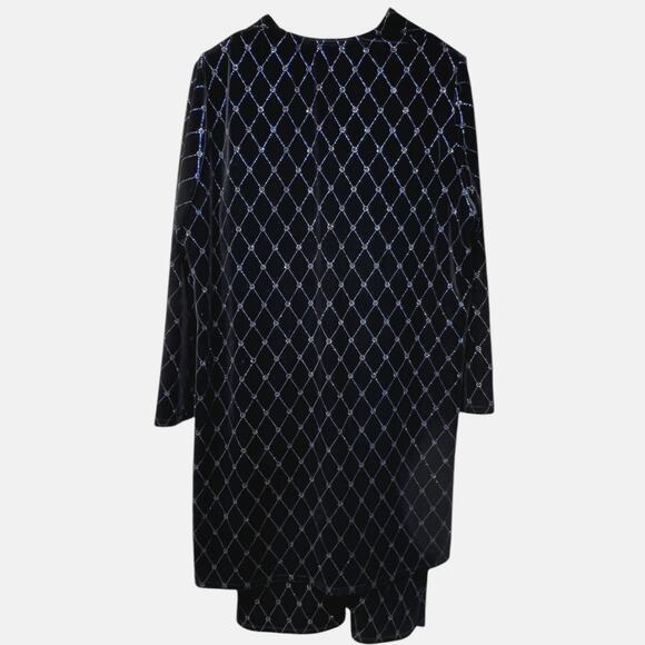 Vintage Onyx 2 Piece Dress Open Blazer Black Velvet Rhinestone Metallic Size 16 - Picture 2 of 10